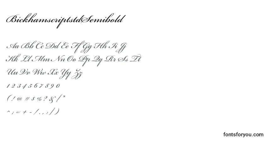 Czcionka BickhamscriptstdSemibold – alfabet, cyfry, specjalne znaki