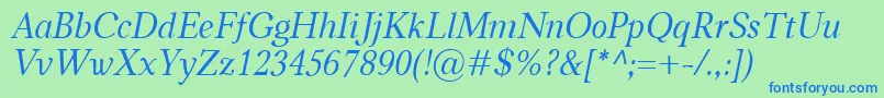 CarniolaItalic-Schriftart – Blaue Schriften auf grünem Hintergrund