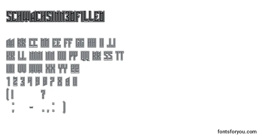 Czcionka Schwachsinn3DFilled – alfabet, cyfry, specjalne znaki