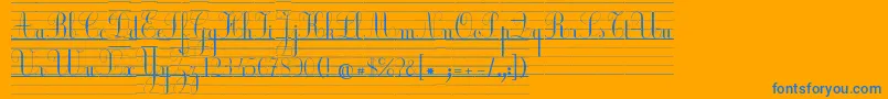 EcolierLignesCourt-Schriftart – Blaue Schriften auf orangefarbenem Hintergrund