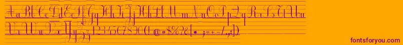 EcolierLignesCourt-Schriftart – Violette Schriften auf orangefarbenem Hintergrund