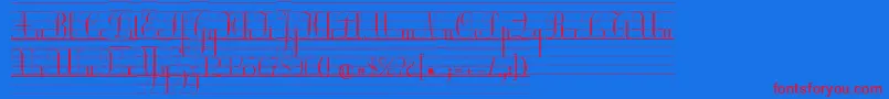 EcolierLignesCourt-Schriftart – Rote Schriften auf blauem Hintergrund