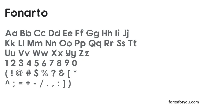 Czcionka Fonarto – alfabet, cyfry, specjalne znaki