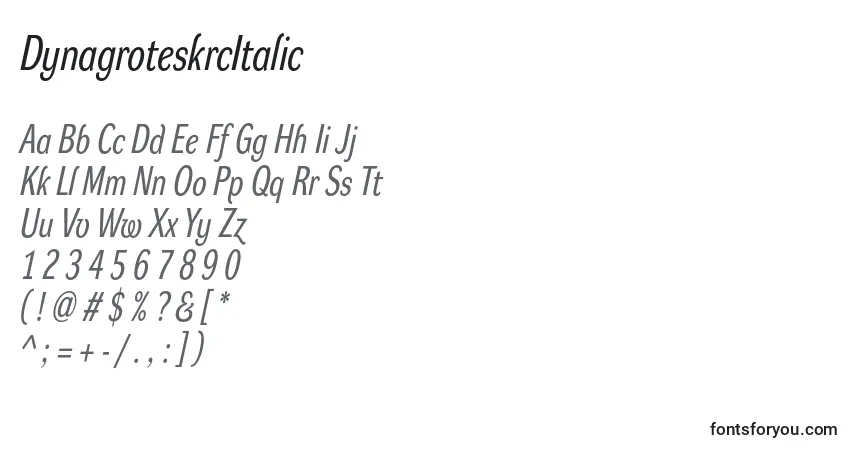 A fonte DynagroteskrcItalic – alfabeto, números, caracteres especiais