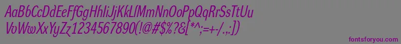 Czcionka DynagroteskrcItalic – fioletowe czcionki na szarym tle