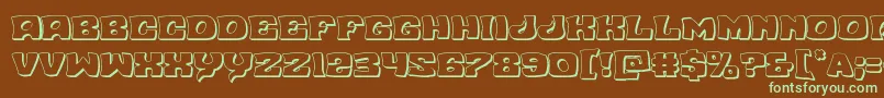 フォントNuevopassion3D – 緑色の文字が茶色の背景にあります。