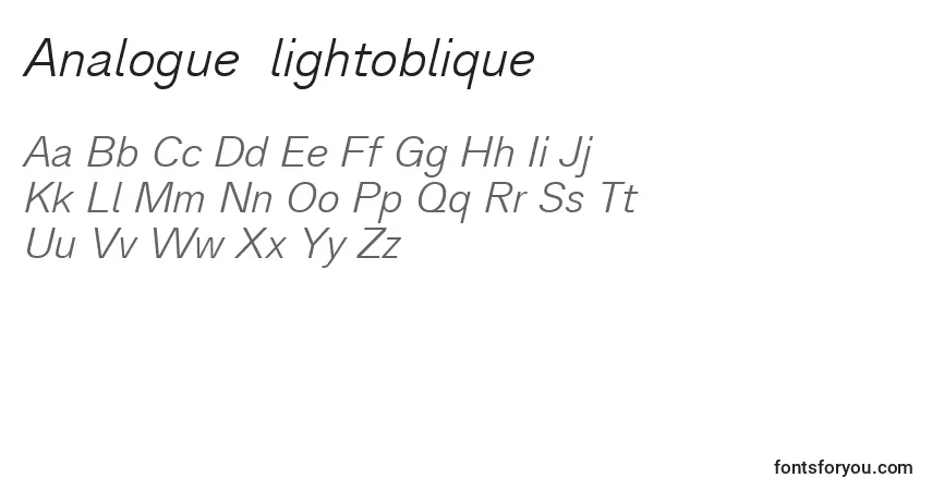 Czcionka Analogue46lightoblique – alfabet, cyfry, specjalne znaki