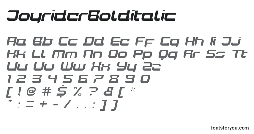 Czcionka JoyriderBolditalic – alfabet, cyfry, specjalne znaki