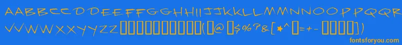 フォントKrazynights – オレンジ色の文字が青い背景にあります。