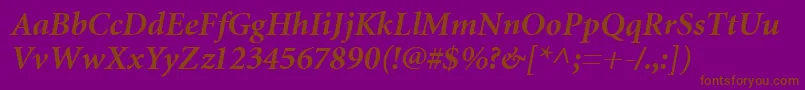 MiniatureBoldItalic-Schriftart – Braune Schriften auf violettem Hintergrund