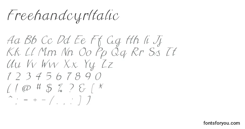 Fuente FreehandcyrItalic - alfabeto, números, caracteres especiales