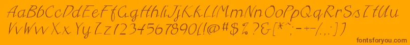 FreehandcyrItalic-Schriftart – Braune Schriften auf orangefarbenem Hintergrund