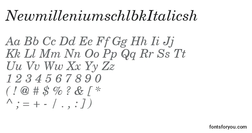 Czcionka NewmilleniumschlbkItalicsh – alfabet, cyfry, specjalne znaki