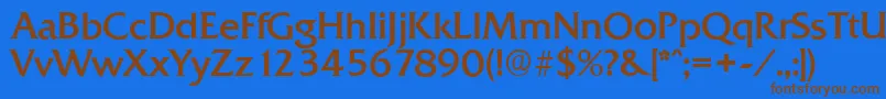 フォントQuadratserialRegular – 茶色の文字が青い背景にあります。