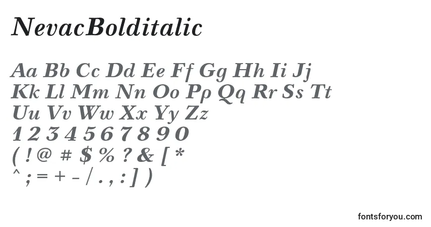 A fonte NevacBolditalic – alfabeto, números, caracteres especiais