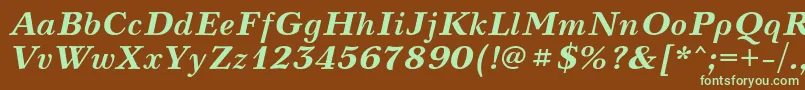 フォントNevacBolditalic – 緑色の文字が茶色の背景にあります。