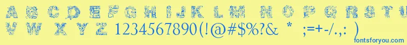 フォントIrasutoJiTruetype – 青い文字が黄色の背景にあります。