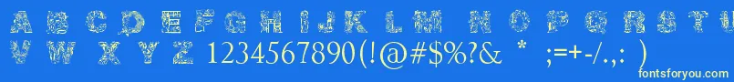 フォントIrasutoJiTruetype – 黄色の文字、青い背景