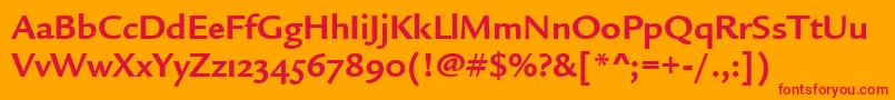 LegacySansOsItcTtBold-Schriftart – Rote Schriften auf orangefarbenem Hintergrund