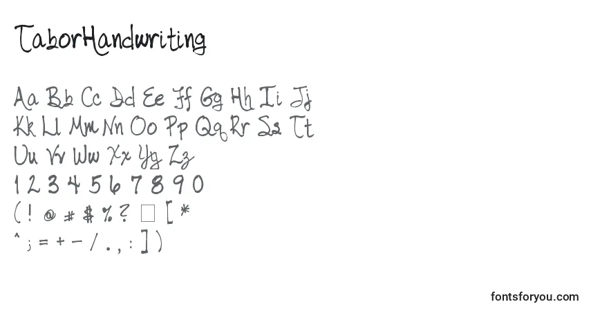 A fonte TaborHandwriting – alfabeto, números, caracteres especiais