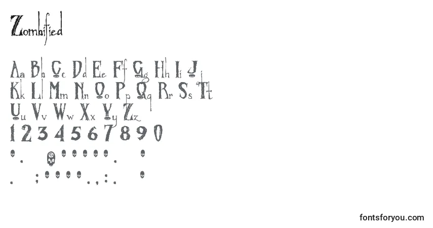 Fuente Zombified - alfabeto, números, caracteres especiales