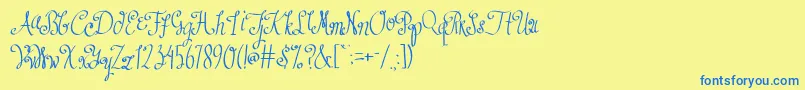 フォントAustieBostDustIntoDiamonds – 青い文字が黄色の背景にあります。