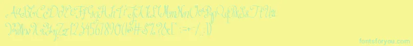 フォントAustieBostDustIntoDiamonds – 黄色い背景に緑の文字