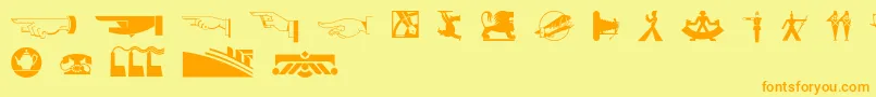Decodingbats1-fontti – oranssit fontit keltaisella taustalla