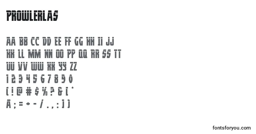 Schriftart Prowlerlas – Alphabet, Zahlen, spezielle Symbole