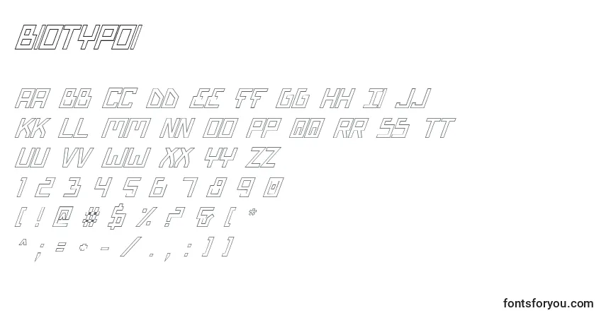 Czcionka Biotypoi – alfabet, cyfry, specjalne znaki