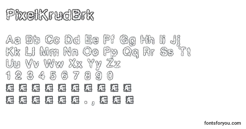 A fonte PixelKrudBrk – alfabeto, números, caracteres especiais