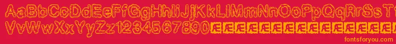 PixelKrudBrk-Schriftart – Orangefarbene Schriften auf rotem Hintergrund