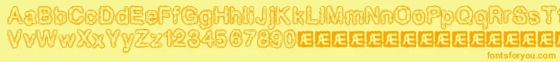 PixelKrudBrk-Schriftart – Orangefarbene Schriften auf gelbem Hintergrund