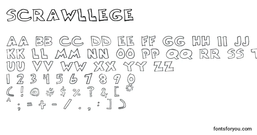 Шрифт Scrawllege – алфавит, цифры, специальные символы