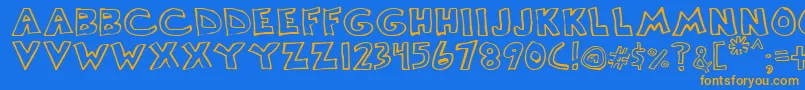 フォントScrawllege – オレンジ色の文字が青い背景にあります。