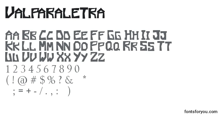 Schriftart Valparaletra – Alphabet, Zahlen, spezielle Symbole