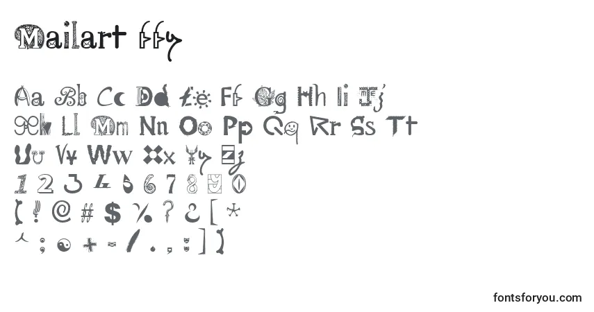 Schriftart Mailart ffy – Alphabet, Zahlen, spezielle Symbole