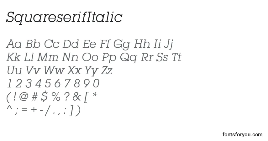 Czcionka SquareserifItalic – alfabet, cyfry, specjalne znaki
