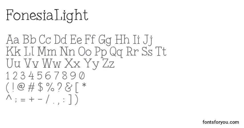 FonesiaLight-fontti – aakkoset, numerot, erikoismerkit