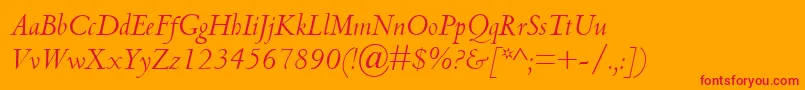 CentaurMtItalic-Schriftart – Rote Schriften auf orangefarbenem Hintergrund