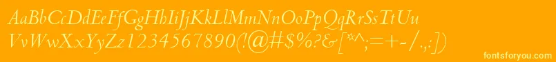 Weitere Informationen zur CentaurMtItalic-Schriftart CentaurMtItalic-Schriftart – Gelbe Schriften auf orangefarbenem Hintergrund