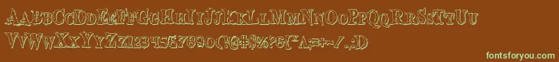 フォントBloodCrowShadowCondensed – 緑色の文字が茶色の背景にあります。