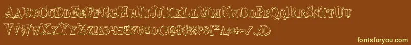 BloodCrowShadowCondensed-fontti – keltaiset fontit ruskealla taustalla