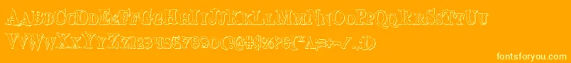 BloodCrowShadowCondensed-Schriftart – Gelbe Schriften auf orangefarbenem Hintergrund