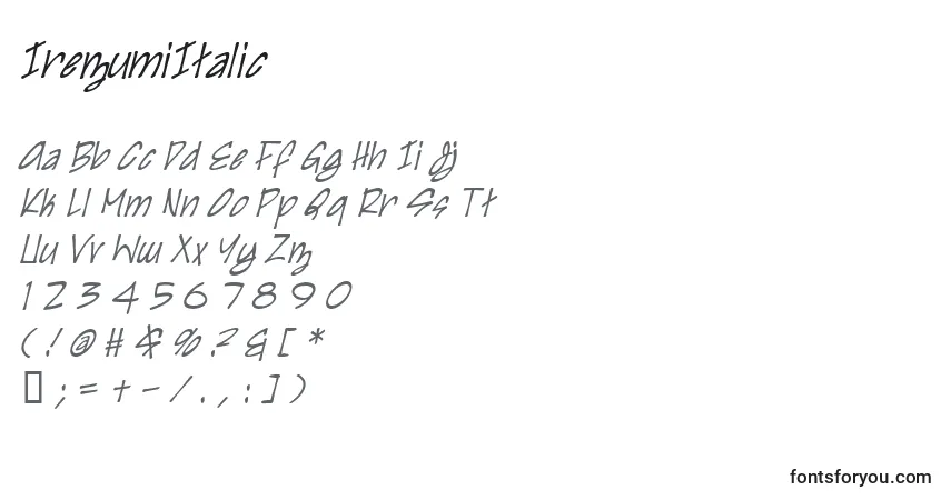 A fonte IrezumiItalic – alfabeto, números, caracteres especiais