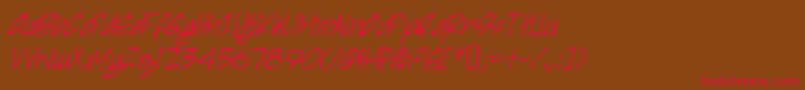 フォントIrezumiItalic – 赤い文字が茶色の背景にあります。