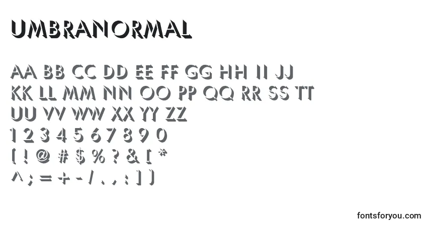 Czcionka UmbraNormal – alfabet, cyfry, specjalne znaki
