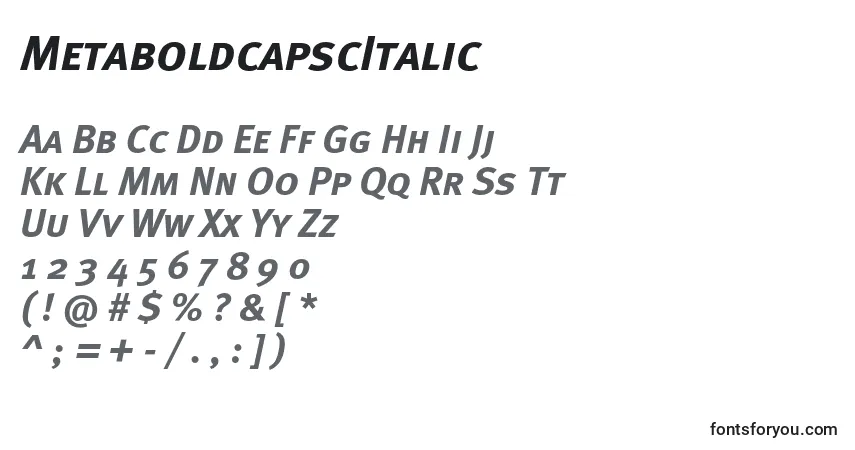 Шрифт MetaboldcapscItalic – алфавит, цифры, специальные символы