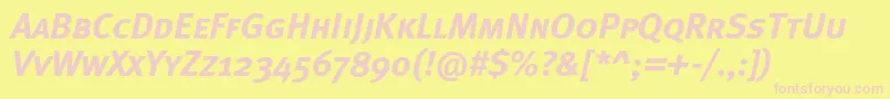 MetaboldcapscItalic-fontti – vaaleanpunaiset fontit keltaisella taustalla