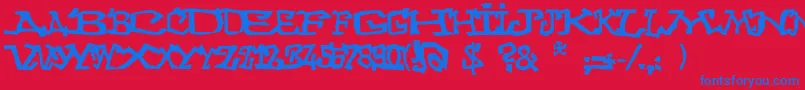 Graffitithree-Schriftart – Blaue Schriften auf rotem Hintergrund